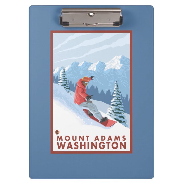 Snowboarder-Szene - Berg Adams, Washington Klemmbrett (Vorderseite)