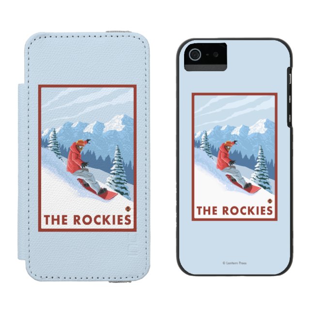 Snowboarder-Szene - die Rockies Incipio iPhone Geldbeutel-Hülle (Seite an Seite)