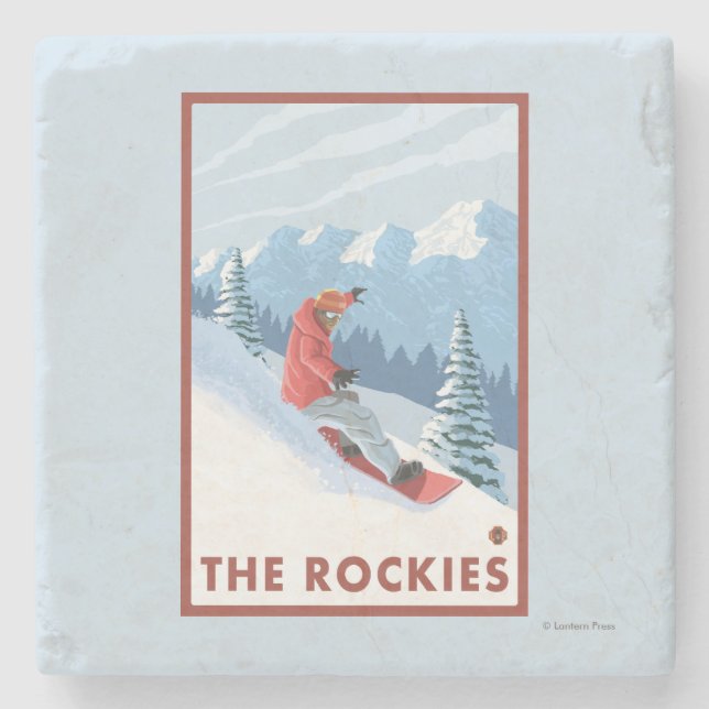 Snowboarder-Szene - die Rockies Steinuntersetzer (Vorderseite)