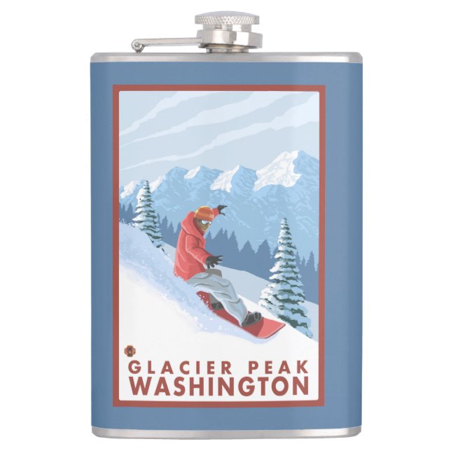 Snowboarder-Szene - Gletscher-Spitze, Washington Flachmann (Vorderseite)