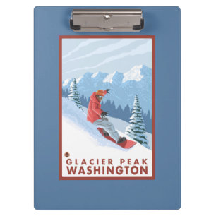 Snowboarder-Szene - Gletscher-Spitze, Washington Klemmbrett