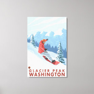 Snowboarder-Szene - Gletscher-Spitze, Washington Leinwanddruck