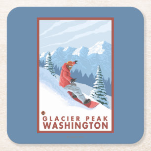 Snowboarder-Szene - Gletscher-Spitze, Washington Rechteckiger Pappuntersetzer