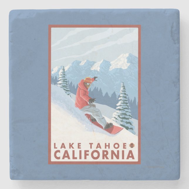 Snowboarder-Szene - Lake Tahoe, Kalifornien Steinuntersetzer (Vorderseite)