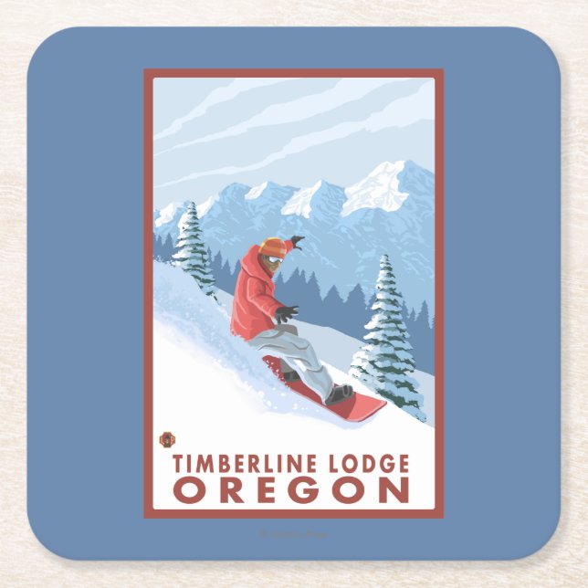 Snowboarder-Szene - Timberline-Häuschen, Oregon Rechteckiger Pappuntersetzer (Vorderseite)