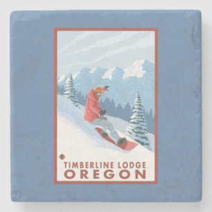 Snowboarder-Szene - Timberline-Häuschen, Oregon Steinuntersetzer