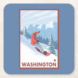 Snowboarder-Szene - Washington Rechteckiger Pappuntersetzer