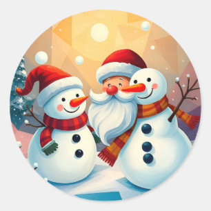 Snowboarder und der Weihnachtsmann geniessen Runder Aufkleber