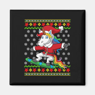 Snowboarder Unicorn Santa Snowboarden Weihnachten Magnet