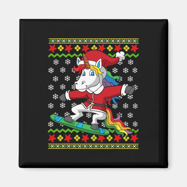 Snowboarder Unicorn Santa Snowboarden Weihnachten Magnet (Vorne)
