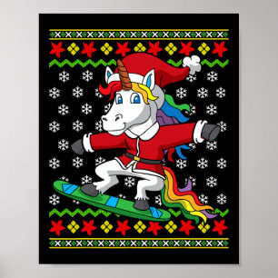 Snowboarder Unicorn Santa Snowboarden Weihnachten Poster
