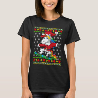 Snowboarder Unicorn Santa Snowboarden Weihnachten T-Shirt