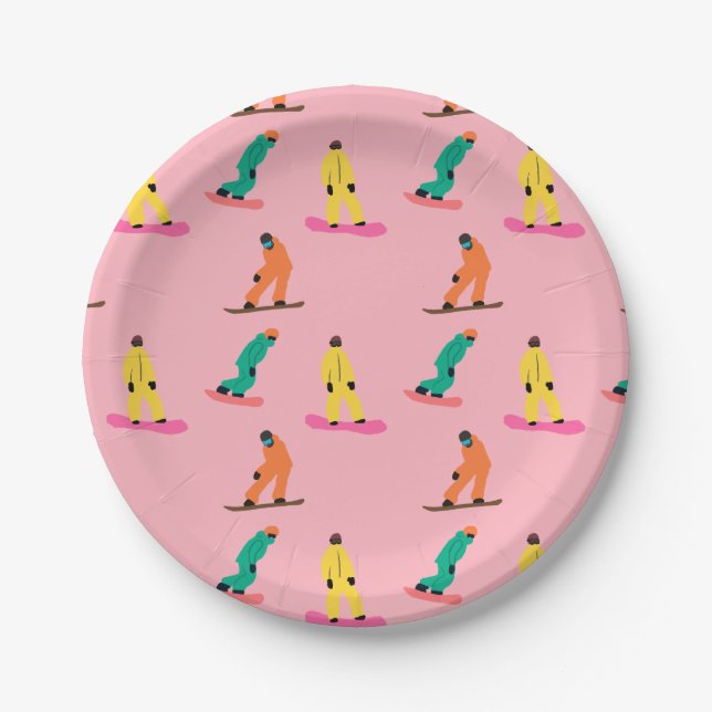 Snowboarder Winter Illustration Snowboard Pink Pappteller (Vorderseite)