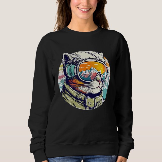 Snowboarding Cat Cool Snowboarder or Skier Mountai Sweatshirt (Vorderseite)