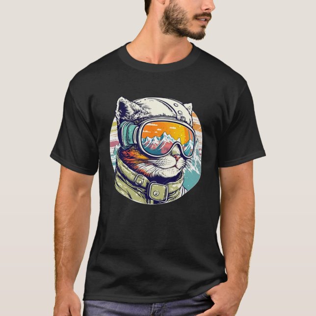 Snowboarding Cat Cool Snowboarder or Skier Mountai T-Shirt (Vorderseite)