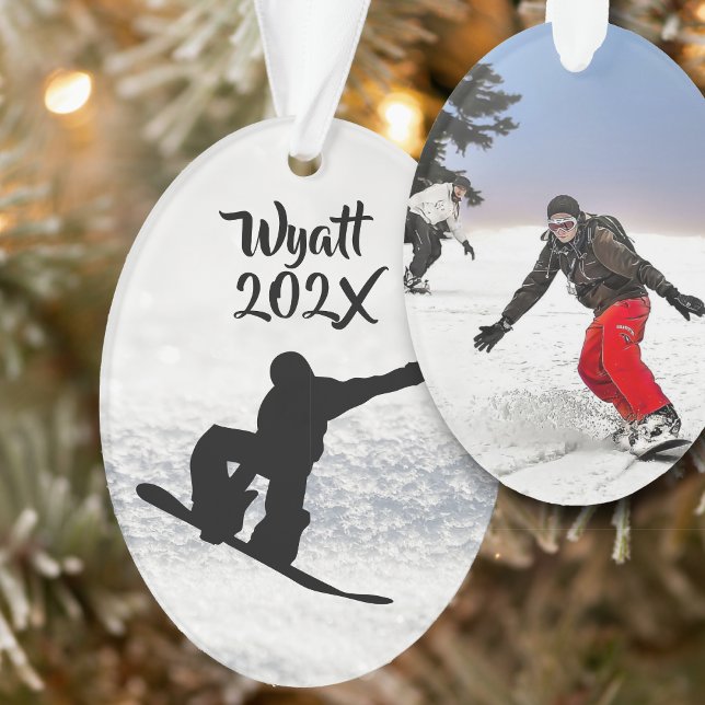 Snowboarding Male Son's Foto Template Oval Ornament (Von Creator hochgeladen)