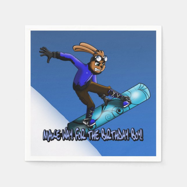 "Snowboarding Rabbit Birthday" Papier Napkin Serviette (Vorderseite)