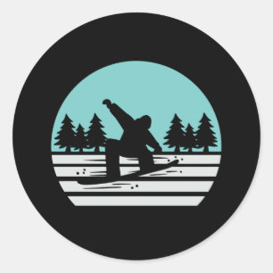 Snowboarding Retro Vintag Runder Aufkleber