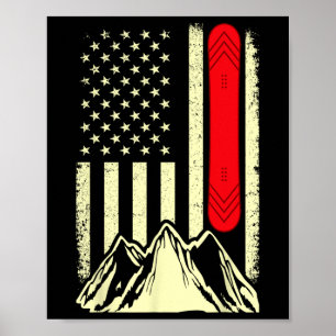 Snowboarding Skiing Snowboard American Flag Snowbo Poster