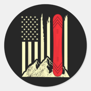 Snowboarding Skiing Snowboard American Flag Snowbo Runder Aufkleber