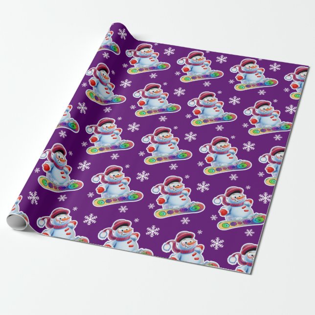 Snowboarding Snowman-Mattlila Geschenkpapier (Ungerollt)