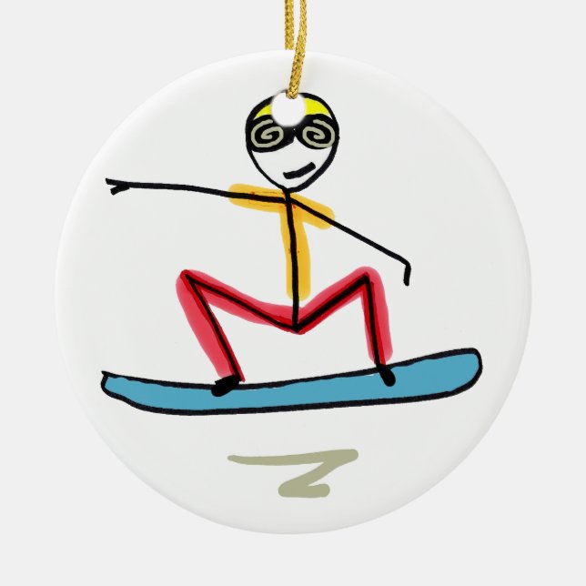 Snowboarding Stickman Keramik Ornament (Vorne)