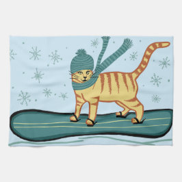 Snowboarding Tabby Cat Geschirrtuch