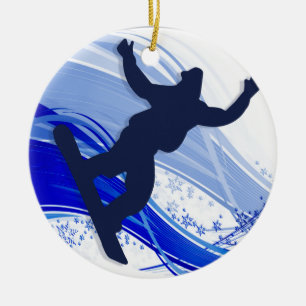 Snowboarding u. Schneeflocken Keramik Ornament
