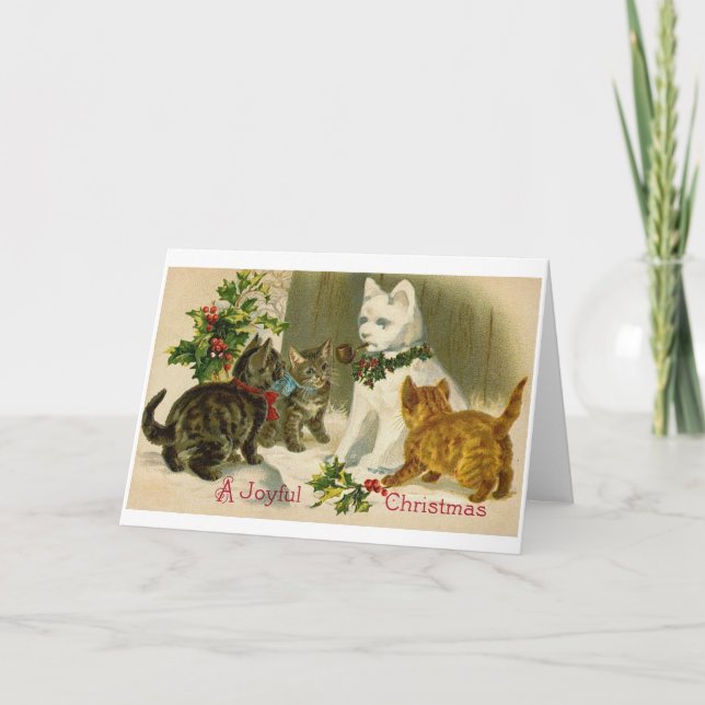SNOWCAT Cat Snowman VINTAGE CHRISTMAS Karte (Vorderseite)