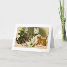 SNOWCAT chat neige VINTAGE CHRISTMAS carte