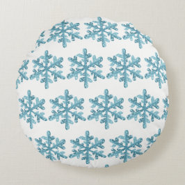 Snowday Blue Snowflake Cosy Round Pillow Rundes Kissen