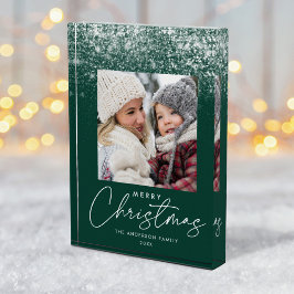 Snowdrift Frohe Weihnachten Grüner Urlaub Fotoblock