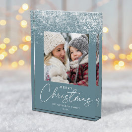 Snowdrift Frohe Weihnachten Winter Blue Holiday Fotoblock