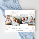 Snowdrop 4 Foto Collage Hanukkah Feiertagskarte<br><div class="desc">Einzigartig modernes Hanukkah-Kartendesign besticht durch Fotos,  die nebeneinander liegen und im Hintergrund übergroße pastellfarbene Schneeflocken-Silhouetten aufweisen. Personalisieren Sie mit Ihren Familiennamen und dem Jahr unter "Joyous Hanukkah" in klassischer Schrift.</div>