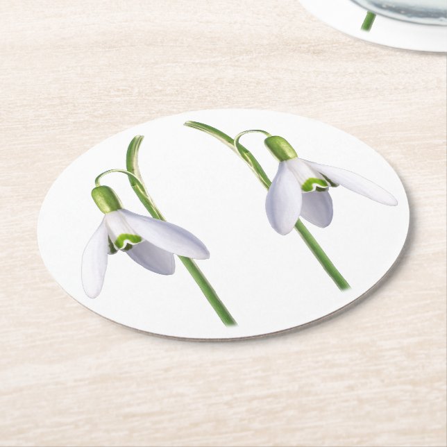 Snowdrop Fabric Muster. Runder Pappuntersetzer (Angewinkelt)