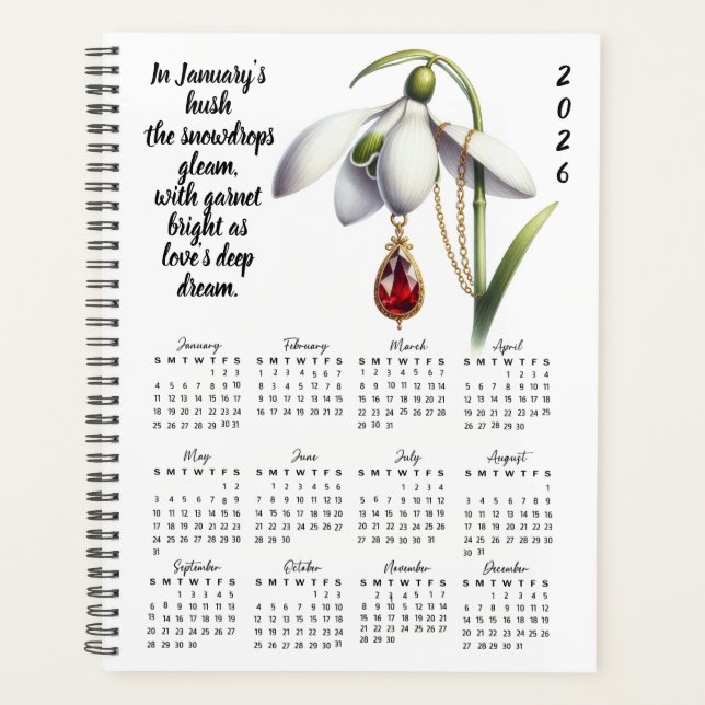 Snowdrop & Garnet January Verse – 2026 Planner Planer (Vorderseite)