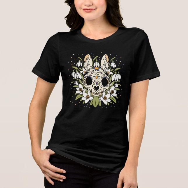 Snowdrop & Rabbit Skull im Januar Tri-Blend Shirt (Vorderseite)