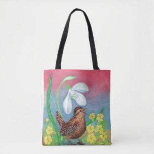 Snowdrop & wren bird & spring tasche