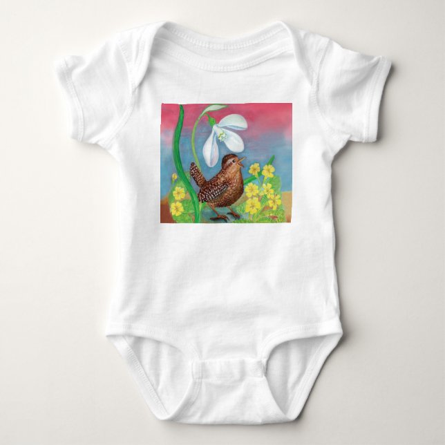 Snowdrop & Wren Vogel beschwören den Frühling Baby Strampler (Vorderseite)