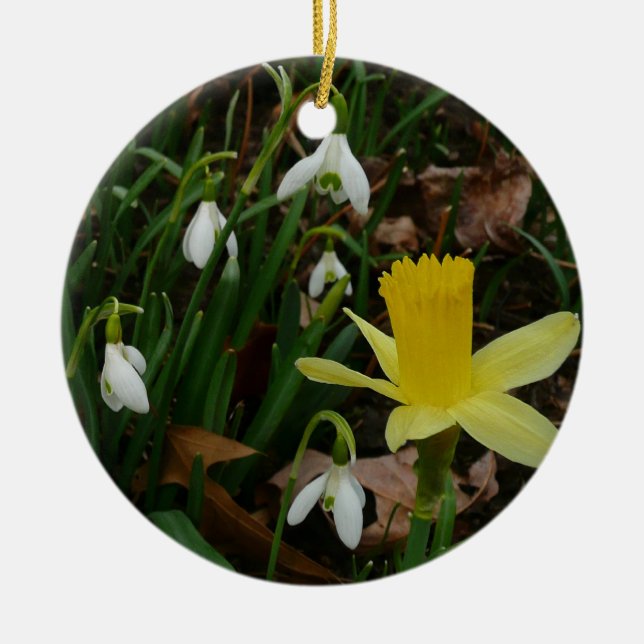 Snowdrops and Daffodil Spring Floral Keramik Ornament (Vorne)