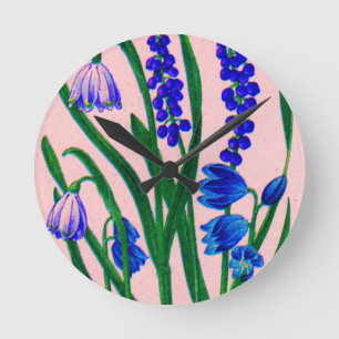 snowdrops and scilla runde wanduhr