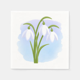 Snowdrops - Frühlingsblumen auf Wasserfarbe Blau Serviette