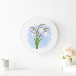Snowdrops - Frühlingsblumen auf Wasserfarbe Große Wanduhr