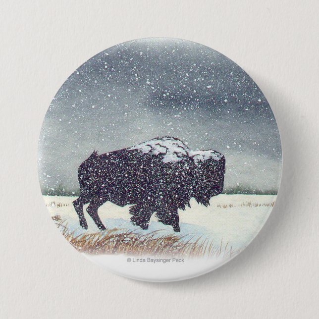 Snowdusted Bison-Malerei Button (Vorderseite)