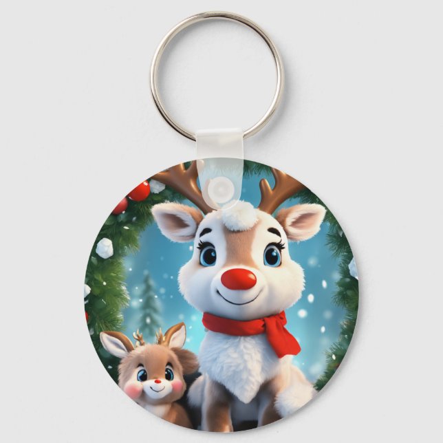 Snowflake 3D Hintergrund mit puffem Blume Design Schlüsselanhänger (Vorderseite)