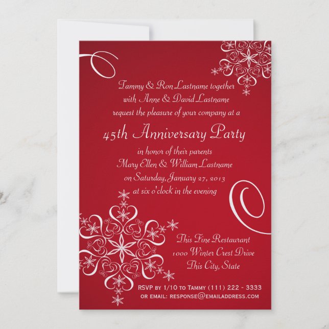 Snowflake Anniversary Partys Red Einladung (Vorderseite)