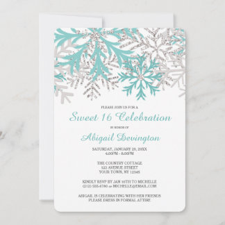 Snowflake Aquamarin Blue Silver Winter Sweet 16 Ei Einladung
