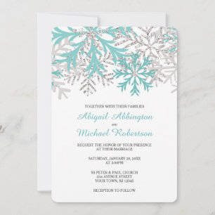 Snowflake Aquamarin Blue Silver Winter Wedites Einladung