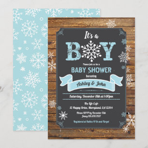 Snowflake Baby Boy Dusche rustikale Holzkalkboard Einladung