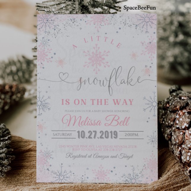 Snowflake Baby Dusche Einladung ein wenig ist auf (Snowflake Baby Shower Invitation Theme A little Snowflake is on the Way It's Cold Outside Winter )